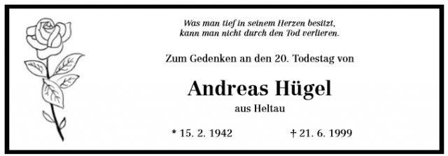 Huegel Andreas 1942-1999 Todesanzeige